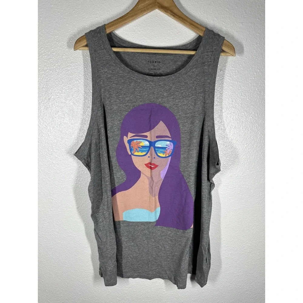 Torrid Shirt Womens 3XL Gray Classic Fit Graphic Tank Top‎ Beach Girl Sunglasses - Picture 7 of 7